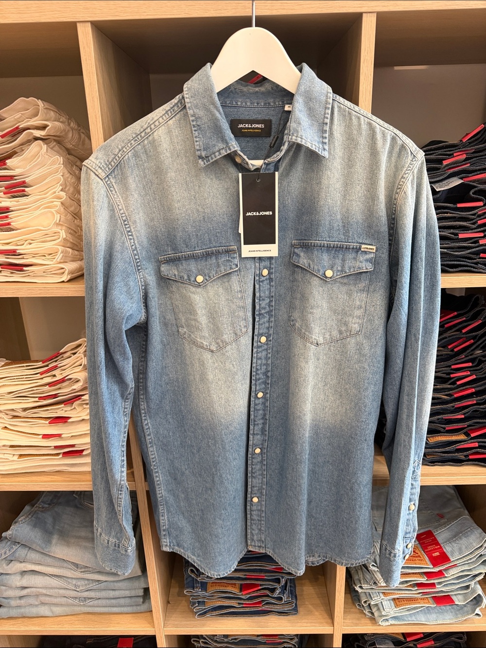 Jack & Jones Light Blue Washed Denim Button-Down Shirt